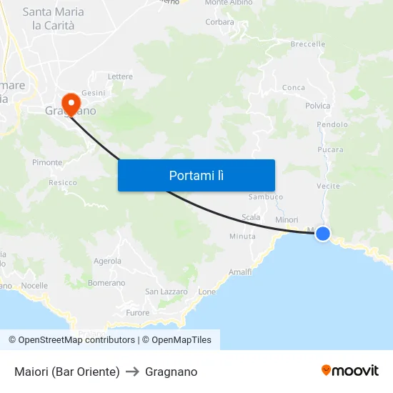 Maiori (Bar Oriente) to Gragnano map