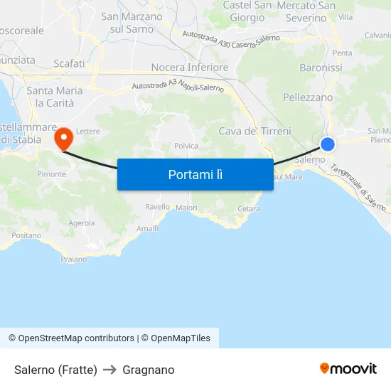 Salerno (Fratte) to Gragnano map