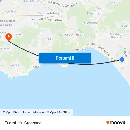 Fuorni to Gragnano map