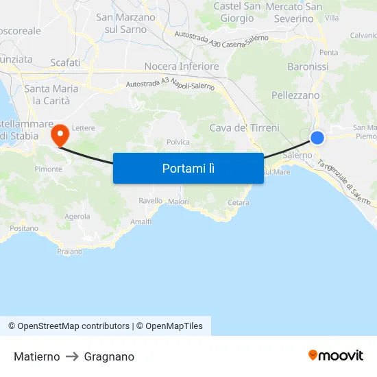 Matierno to Gragnano map