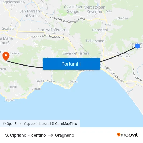 S. Cipriano Picentino to Gragnano map