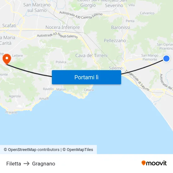 Filetta to Gragnano map