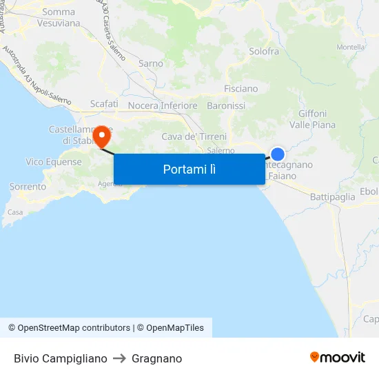 Bivio Campigliano to Gragnano map
