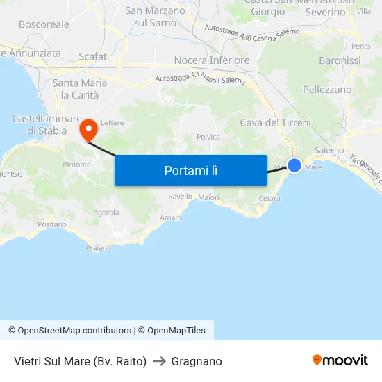Vietri Sul Mare (Bv. Raito) to Gragnano map