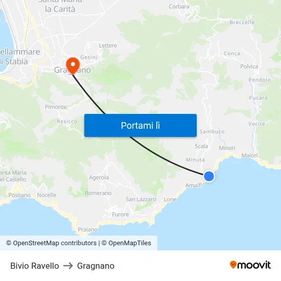 Bivio Ravello to Gragnano map