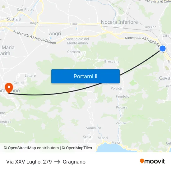 Via XXV Luglio, 279 to Gragnano map
