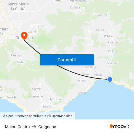 Maiori Centro to Gragnano map