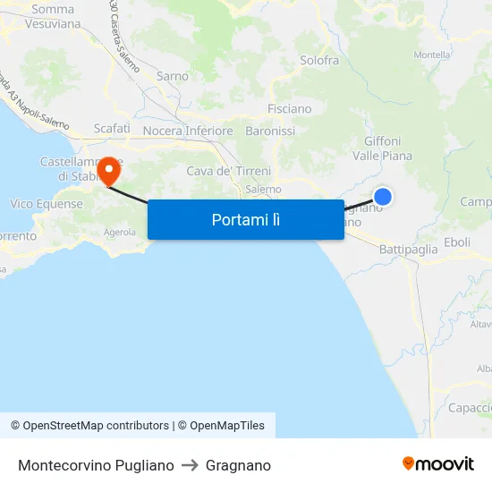 Montecorvino Pugliano to Gragnano map