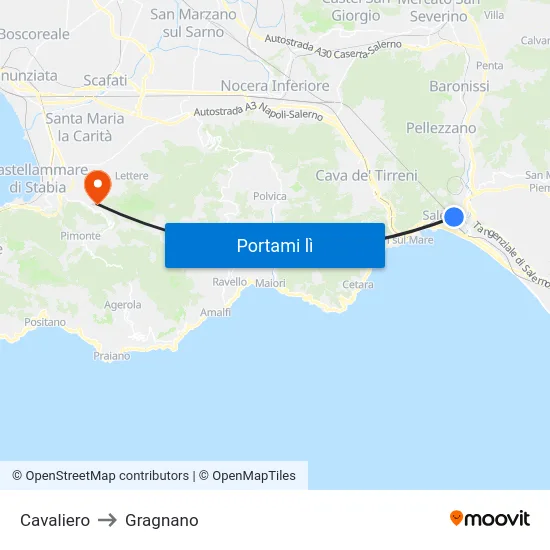Cavaliero to Gragnano map