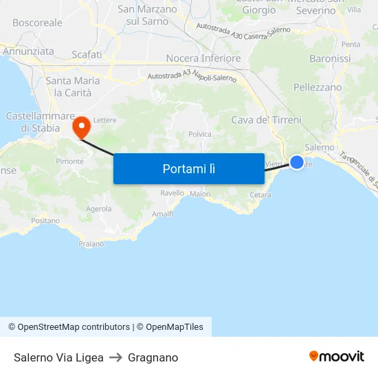 Salerno Via Ligea to Gragnano map
