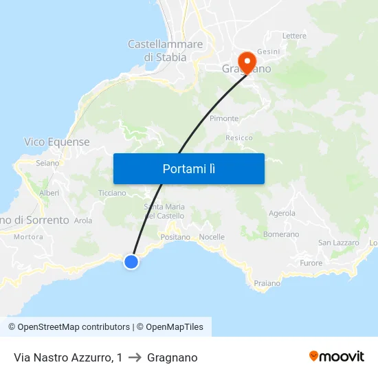 Via Nastro Azzurro, 1 to Gragnano map