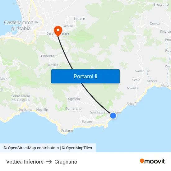 Vettica Inferiore to Gragnano map