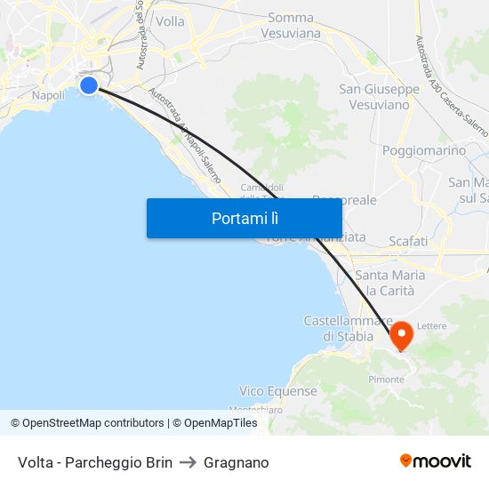 Volta - Parcheggio Brin to Gragnano map