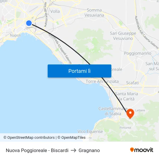Nuova Poggioreale - Biscardi to Gragnano map