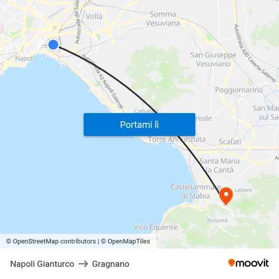 Napoli Gianturco to Gragnano map