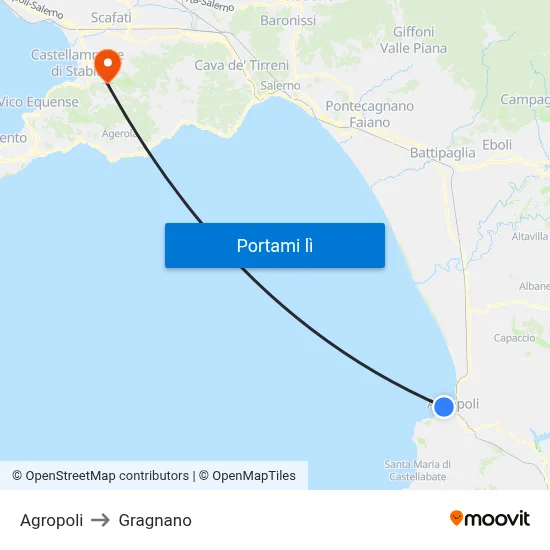 Agropoli to Gragnano map