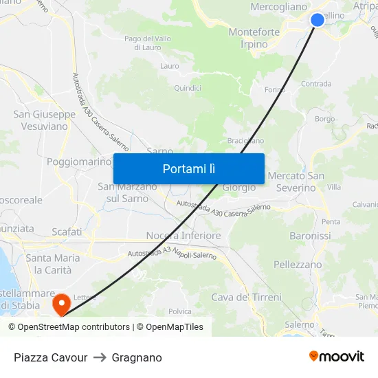 Piazza Cavour to Gragnano map