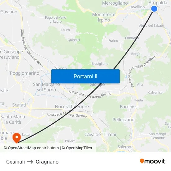 Cesinali to Gragnano map