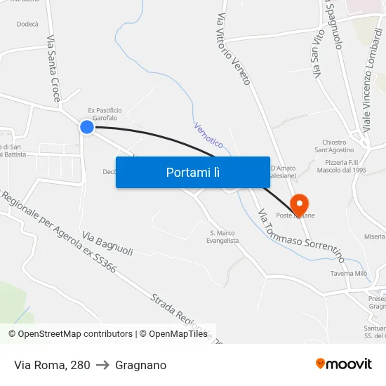 Via Roma, 280 to Gragnano map