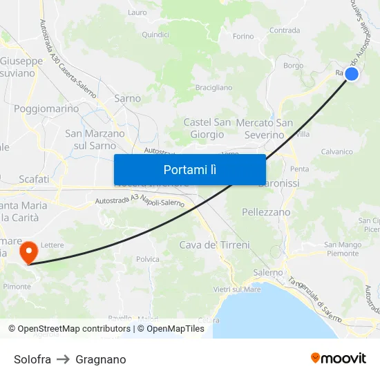 Solofra to Gragnano map