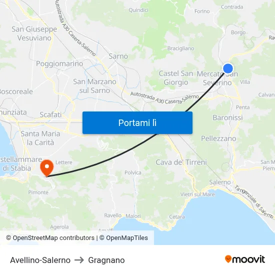 Avellino-Salerno to Gragnano map