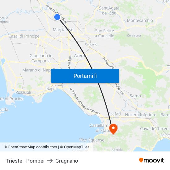 Trieste - Pompei to Gragnano map