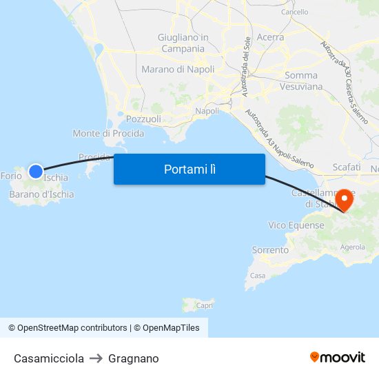 Casamicciola to Gragnano map
