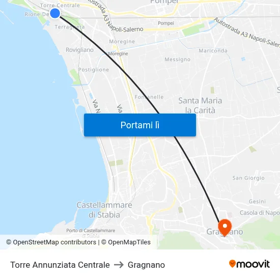 Torre Annunziata Centrale to Gragnano map