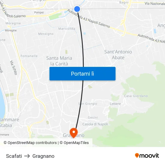 Scafati to Gragnano map