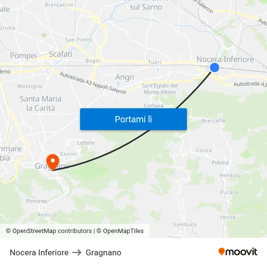 Nocera Inferiore to Gragnano map