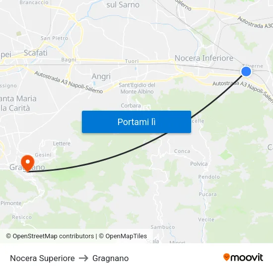Nocera Superiore to Gragnano map