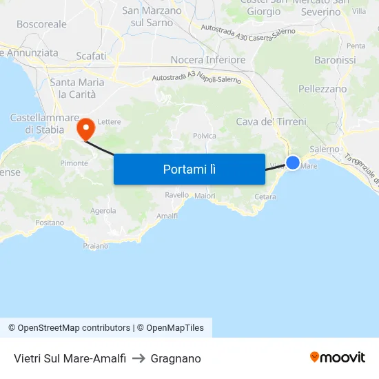Vietri Sul Mare-Amalfi to Gragnano map