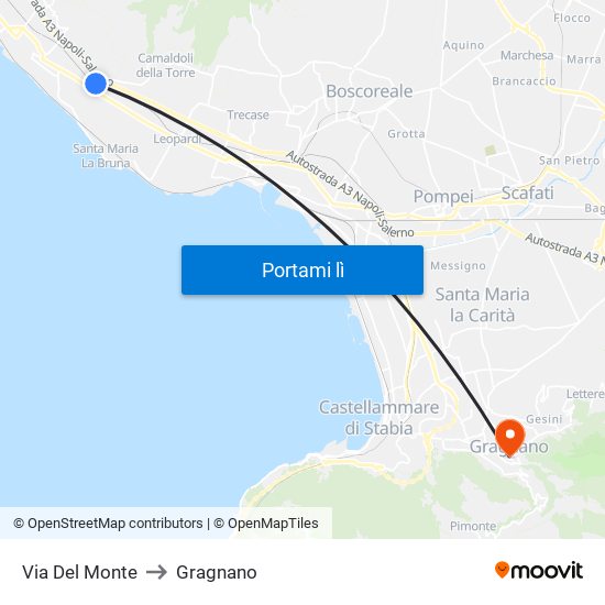 Via Del Monte to Gragnano map