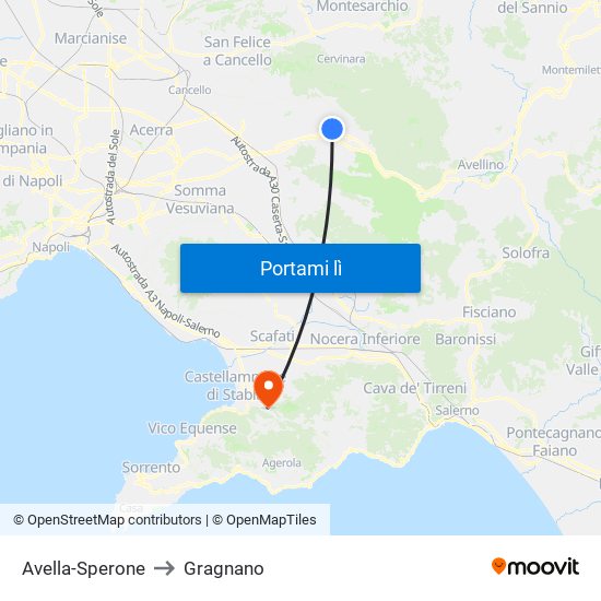 Avella-Sperone to Gragnano map