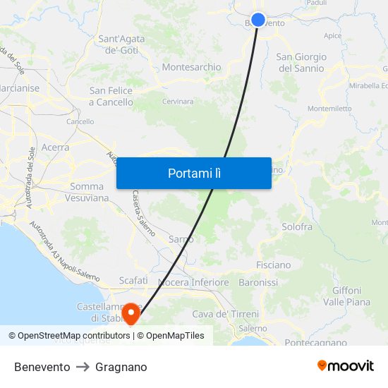 Benevento to Gragnano map