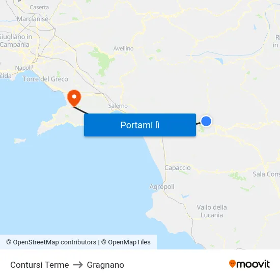 Contursi Terme to Gragnano map