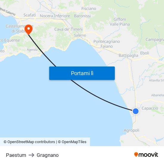 Paestum to Gragnano map