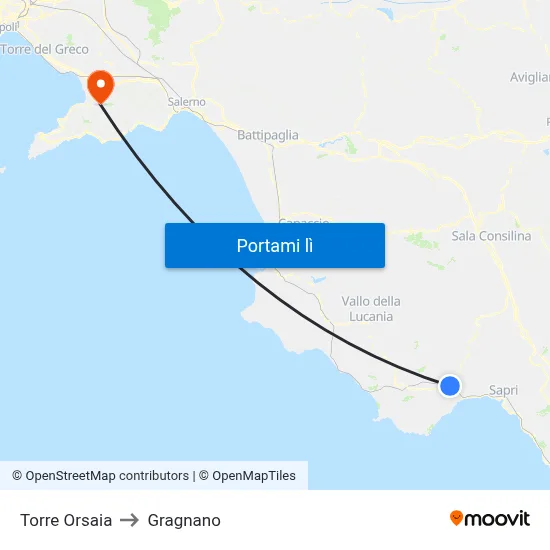 Torre Orsaia to Gragnano map