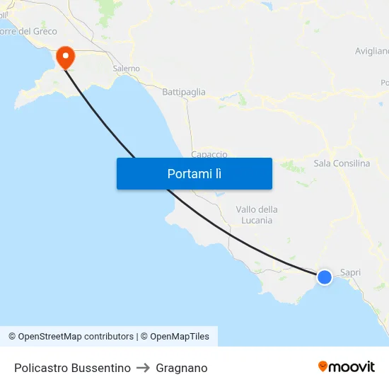 Policastro Bussentino to Gragnano map