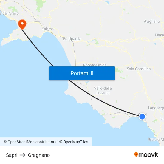 Sapri to Gragnano map