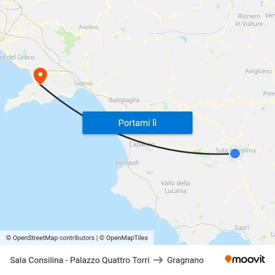 Sala Consilina - Palazzo Quattro Torri to Gragnano map