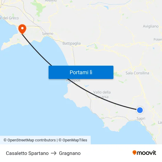 Casaletto Spartano to Gragnano map