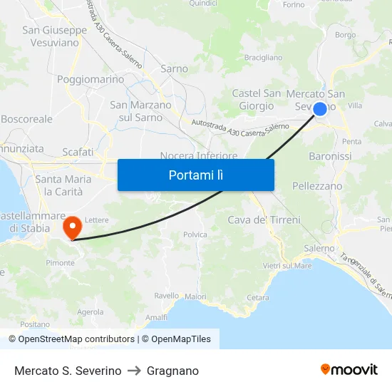 Mercato S. Severino to Gragnano map