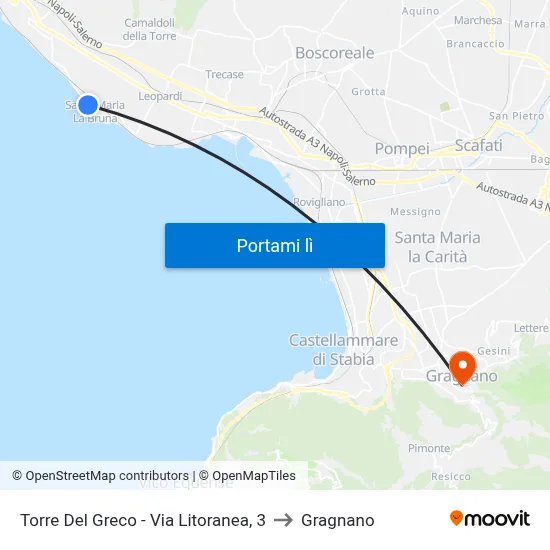 Torre Del Greco - Via Litoranea, 3 to Gragnano map