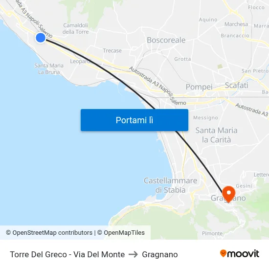 Torre Del Greco - Via Del Monte to Gragnano map