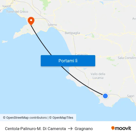 Centola-Palinuro-M. Di Camerota to Gragnano map