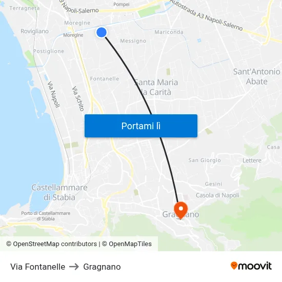 Via Fontanelle to Gragnano map