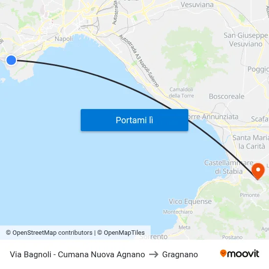 Via Bagnoli - Cumana Nuova Agnano to Gragnano map