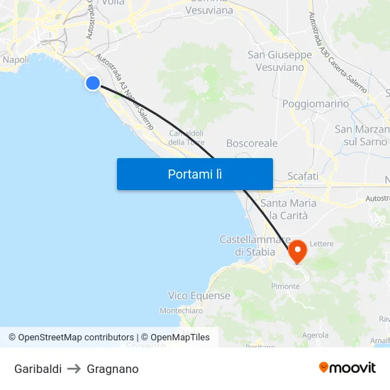 Garibaldi to Gragnano map