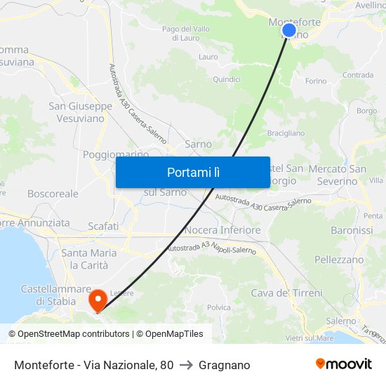 Monteforte - Via Nazionale, 80 to Gragnano map